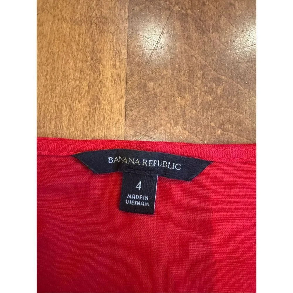 Banana Republic Red Linen Blend Jumpsuit Womens 4 Wide Leg Belted Sleeveless Poc